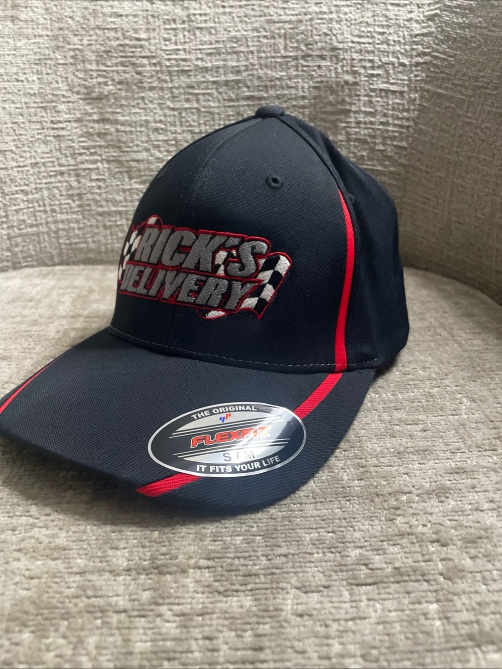 Flexfit Navy Cap with Red Accents and 'Rick's Delivery' Patch
